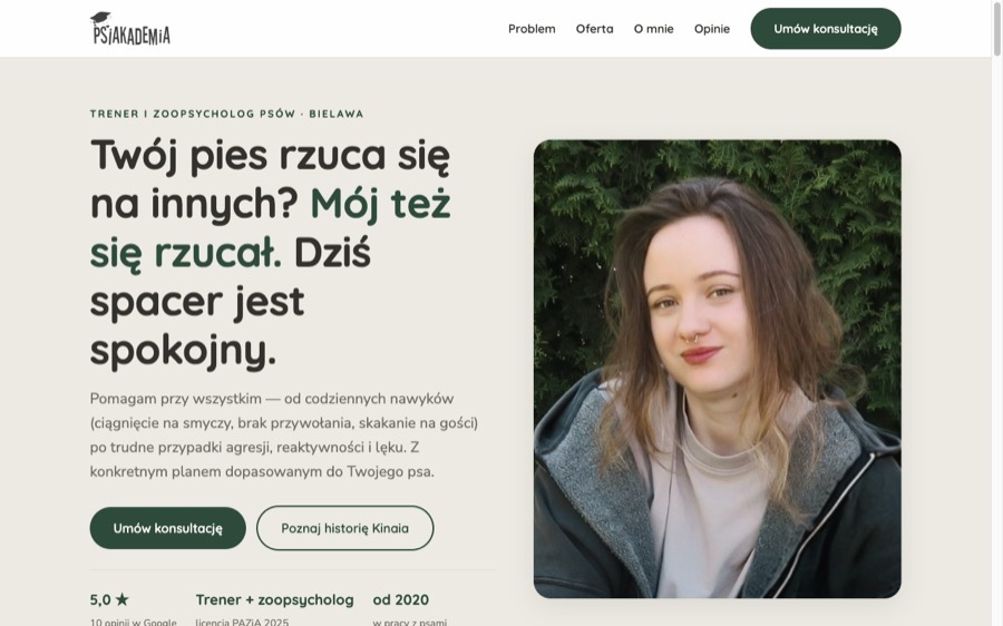 Strona internetowa trenerki psów Psiakademia
